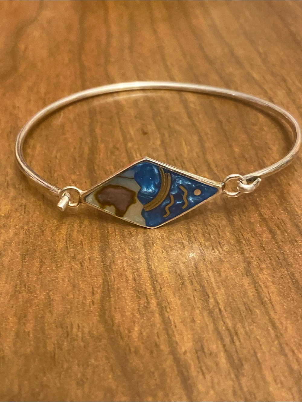Alpaca Mexican Signed Silver Diamond-Shape Bangle Wrist Bracelet.